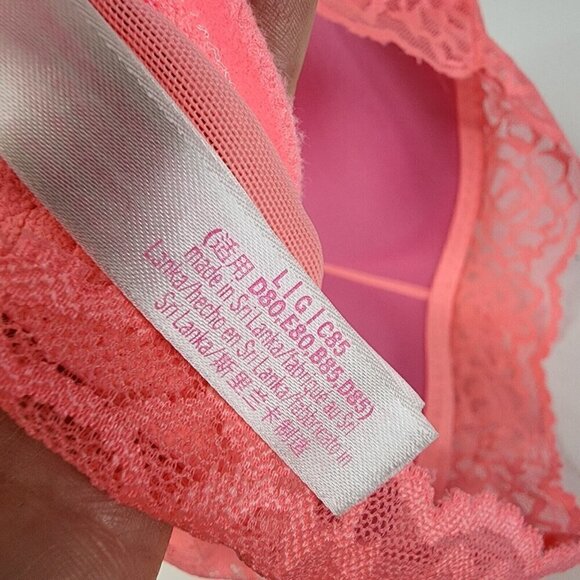 Victoria Secret Neon Pink Hi‎ Neck Padded Push Up Size Large Lace Bra - Picture 8 of 10